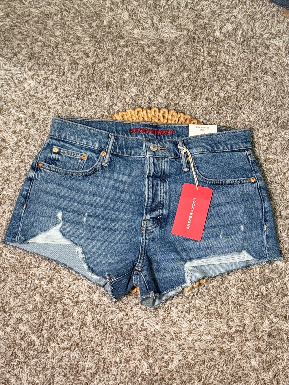 Lucky Brand Dark Blue Distressed Frayed Hem Jean Shorts